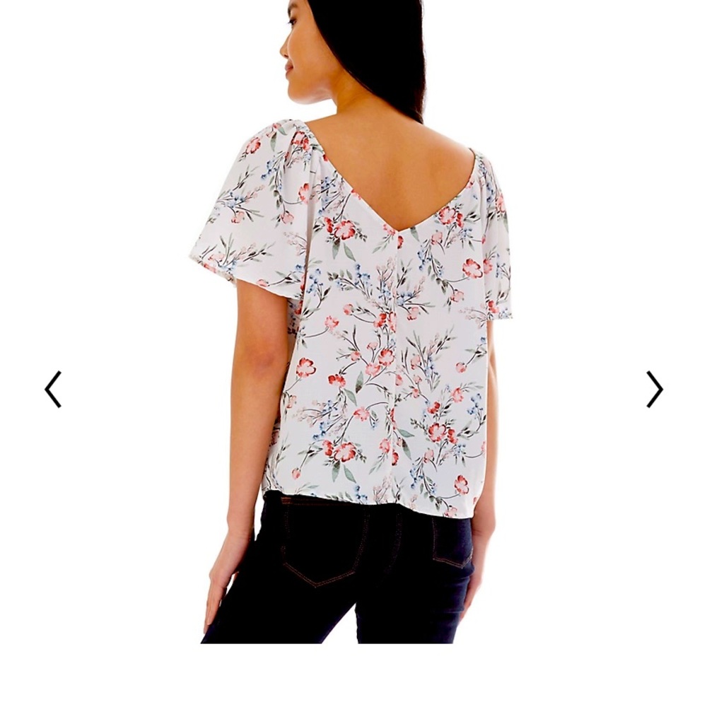 Floral Flutter Sleeve Linen Blouse Top - NWT!